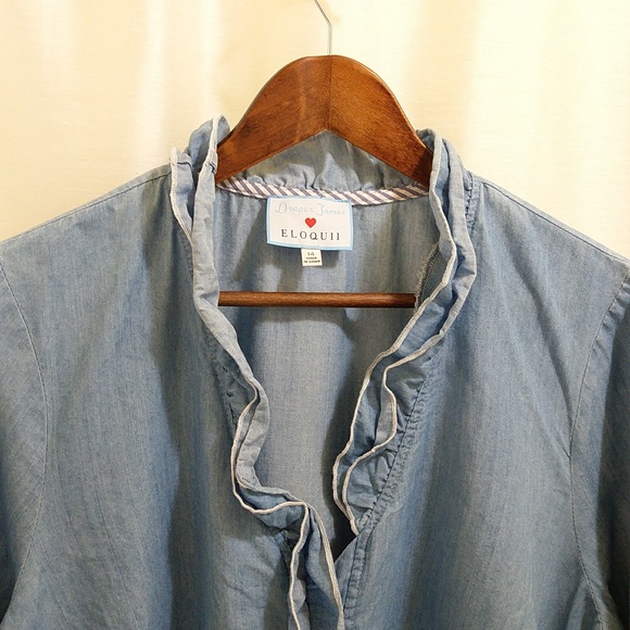 Chambray Button Up with Ruffles - Sz 14 - Picture 2 of 5